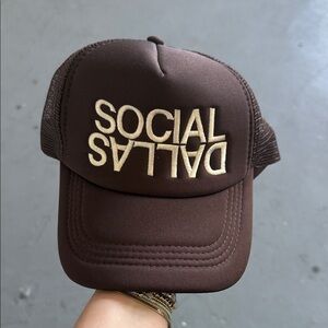 Brown Trucker Hat with Cream Lettering